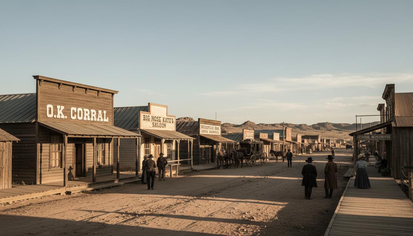 Historic Tombstone Arizona Old West town with wooden sidewalks and frontier buildings